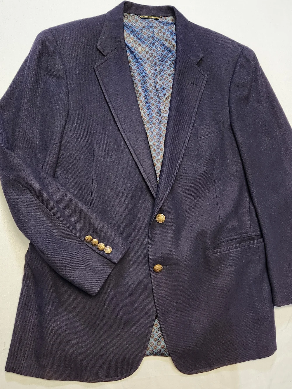 Majer Men's 100% Cashmere Blazer Sports Coat Sz Large Navy Metal Buttons VTG